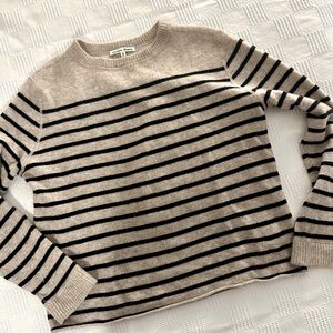Reformation Boyfriend Cashmere Sweater - XS Oatmeal Black Stripe